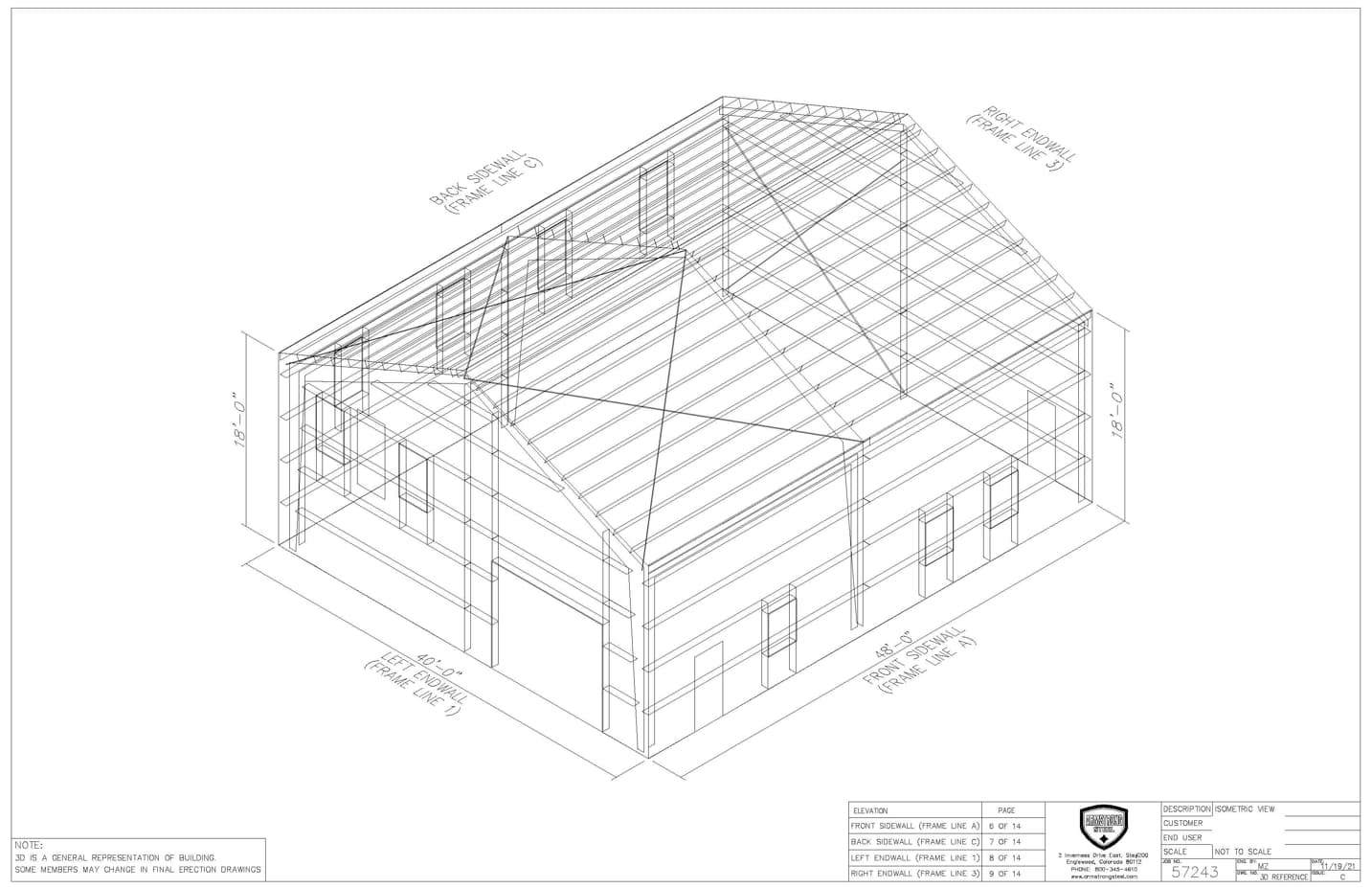 Gable Steel Building - 40' x 48' x 18'