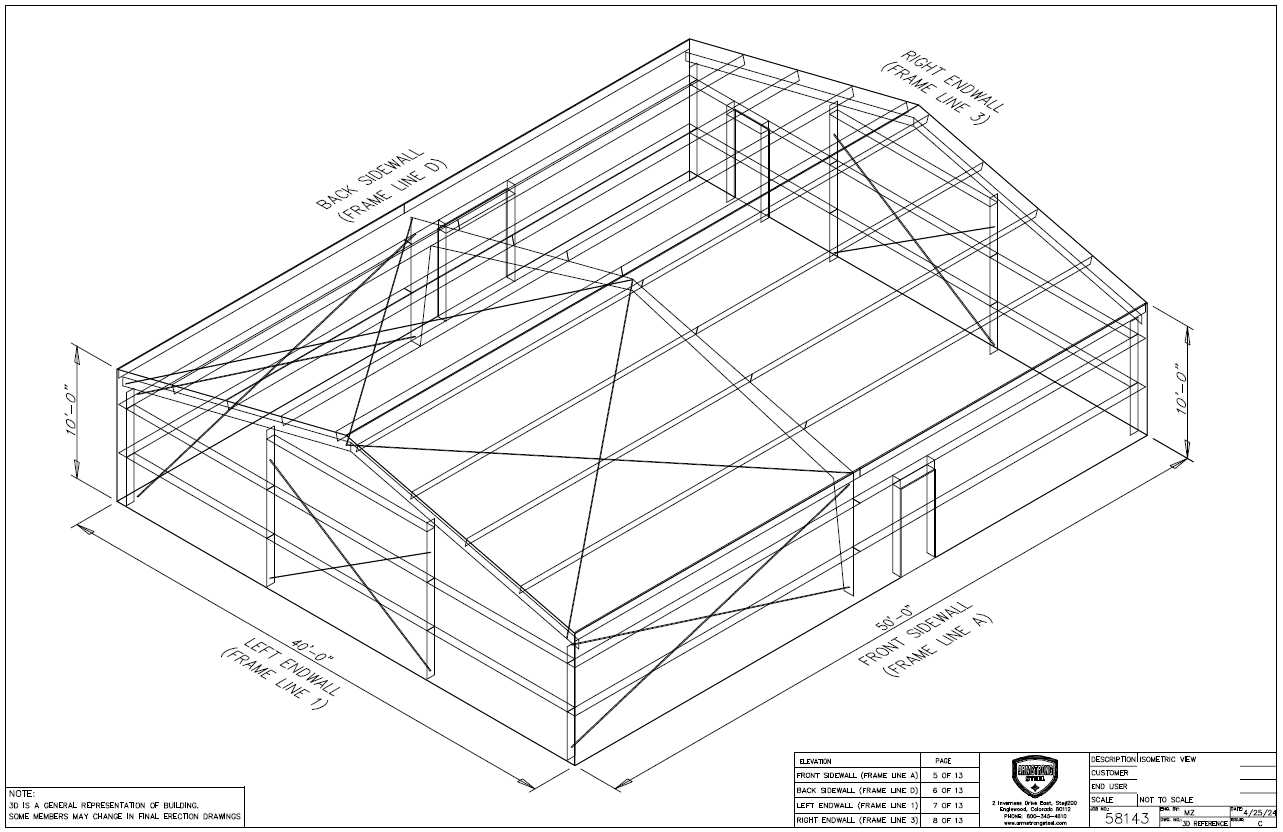 Gable Steel Building - 40' x 50' x 10'
