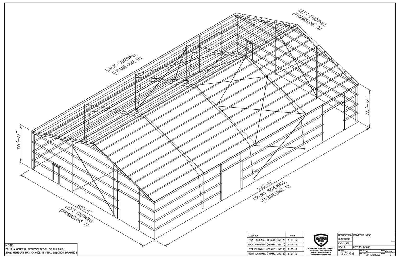 Gable Steel Building - 60' x 100' x 16'
