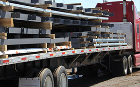 American made steel loaded on an Armstrong Steel delivery truck.